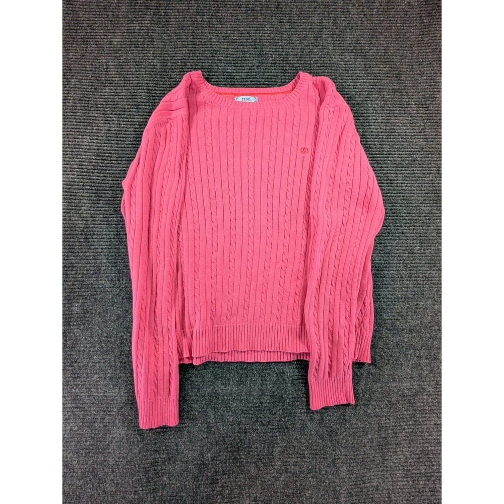 IZOD Sweater Womens XL Pink Cotton‎ Cable Knit Long Sleeve Crew Neck Pullover